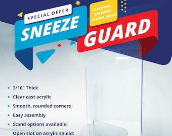 Acrylic Sneeze Guard. Made is USA. Retail Counter Shield. Acrylic Reception Barrier Wall. Free Shipping! California Made; Social Distancing!