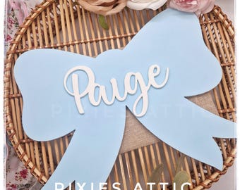 Wooden Personalised Bow Name Sign, Girls Bedroom Plaque, Baby Girl Room Decor