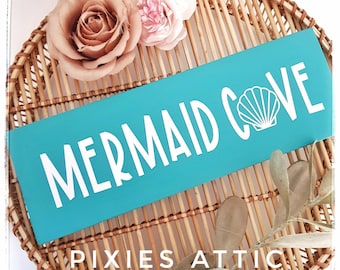 Mermaid Cave Sign/ Mermaid Decor/ Hanging Sign/ Under the sea decor/ wooden nursery decor/ Girls door sign/ handmade wooden sign/