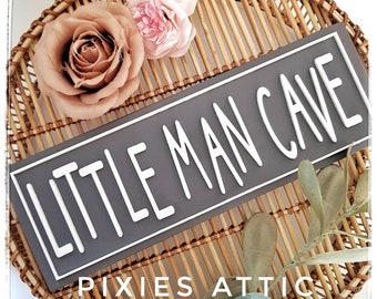 Little Man Cave - Baby Boy Nursery Name Sign - Wooden Baby Name Sign - Door Sign for kids room - Christening Gift for boys
