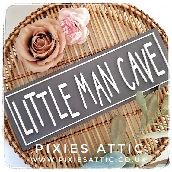 Little Man Cave - Baby Boy Nursery Name Sign - Wooden Baby Name Sign - Door Sign for kids room - Christening Gift for boys
