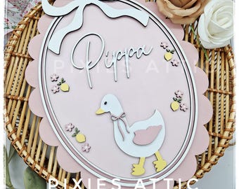 Personalised Wooden Goose Nursery Name Sign, Blush Pink Baby Girl Decor