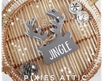 Personalised Wooden Reindeer Ornament, Rustic Xmas Shelf Decor, Custom Name Christmas Mantle Decoration