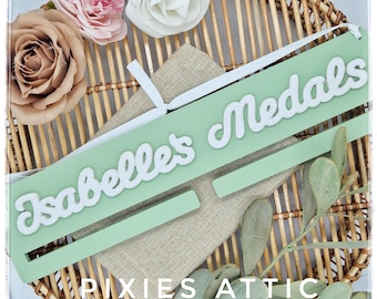 Personalised Wooden Medal Holder, Kids Sports Medal Display, Custom Name Medal Hanger