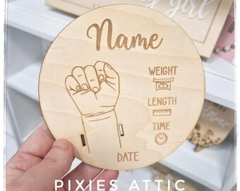 Personalised Baby Hospital Bracelet Holder, Wooden Newborn Birth Keepsake
