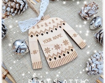 Personalised Christmas Jumper Ornament / Christmas Tree Decor/ Family Christmas / Personalised Family Ornament / Table Name / Teacher Gift