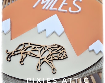 Personalised Wooden Lion Name Sign for Kids Room or Nursery, Safari Door Plaque for Boys Room