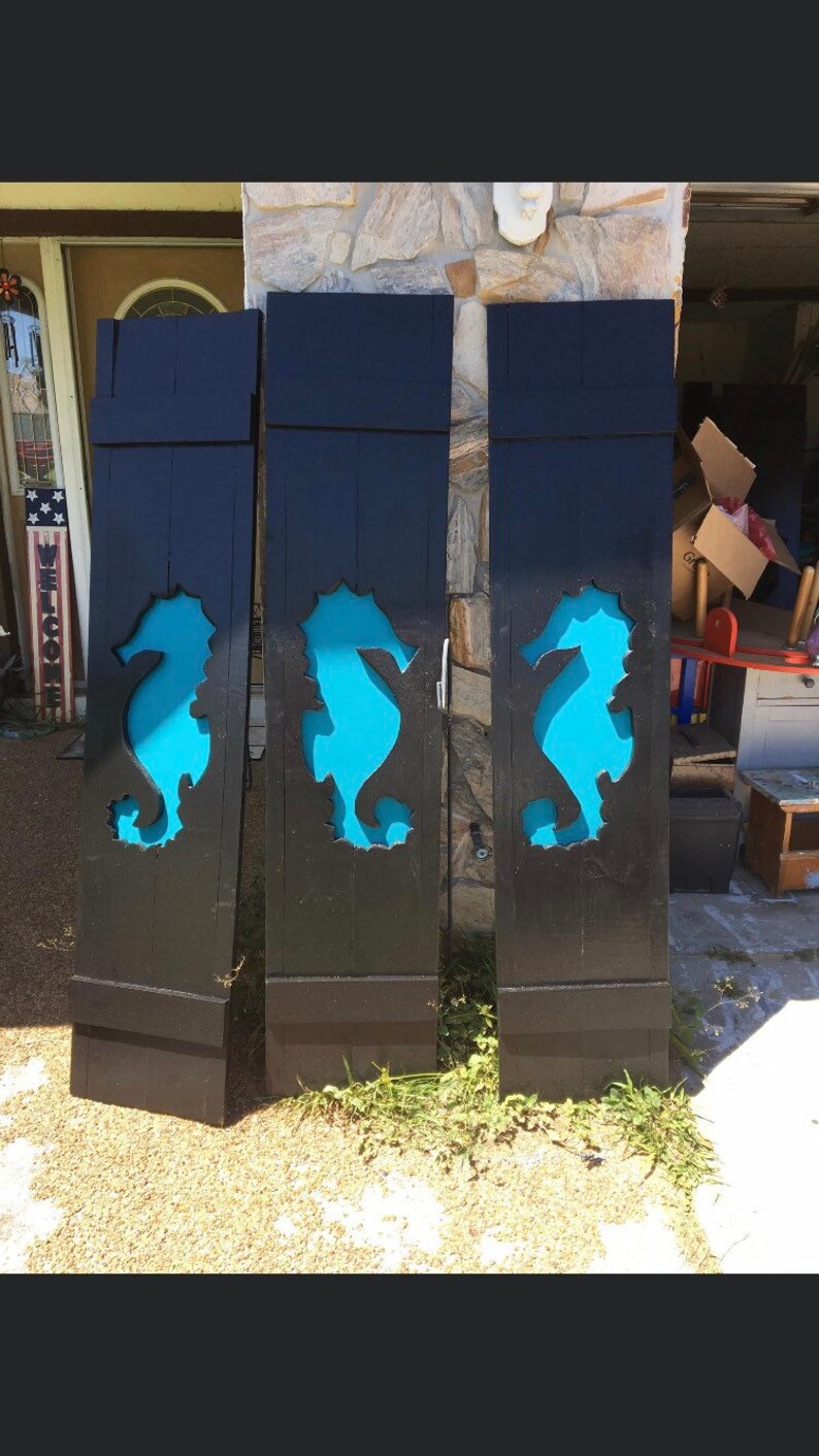 Solid Wood 3D Exterior Seahorse Window Shutters/coastal Etsy