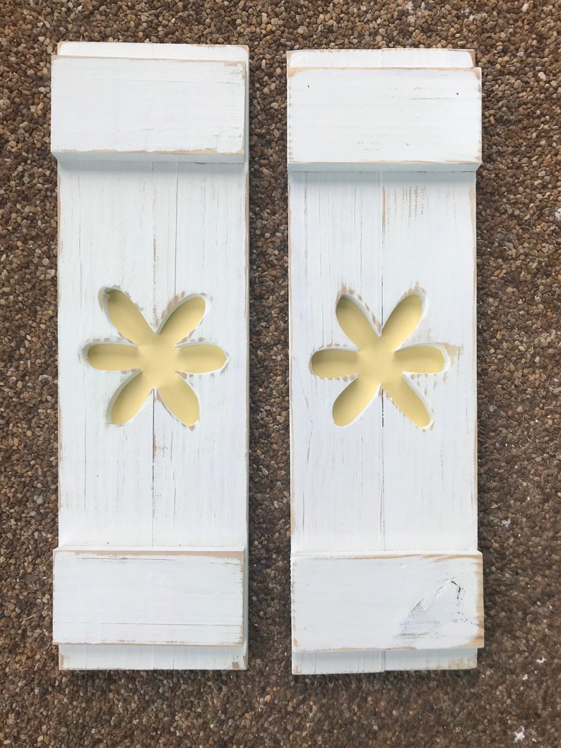 Solid wood exterior window shutters with flower cut outs Etsy