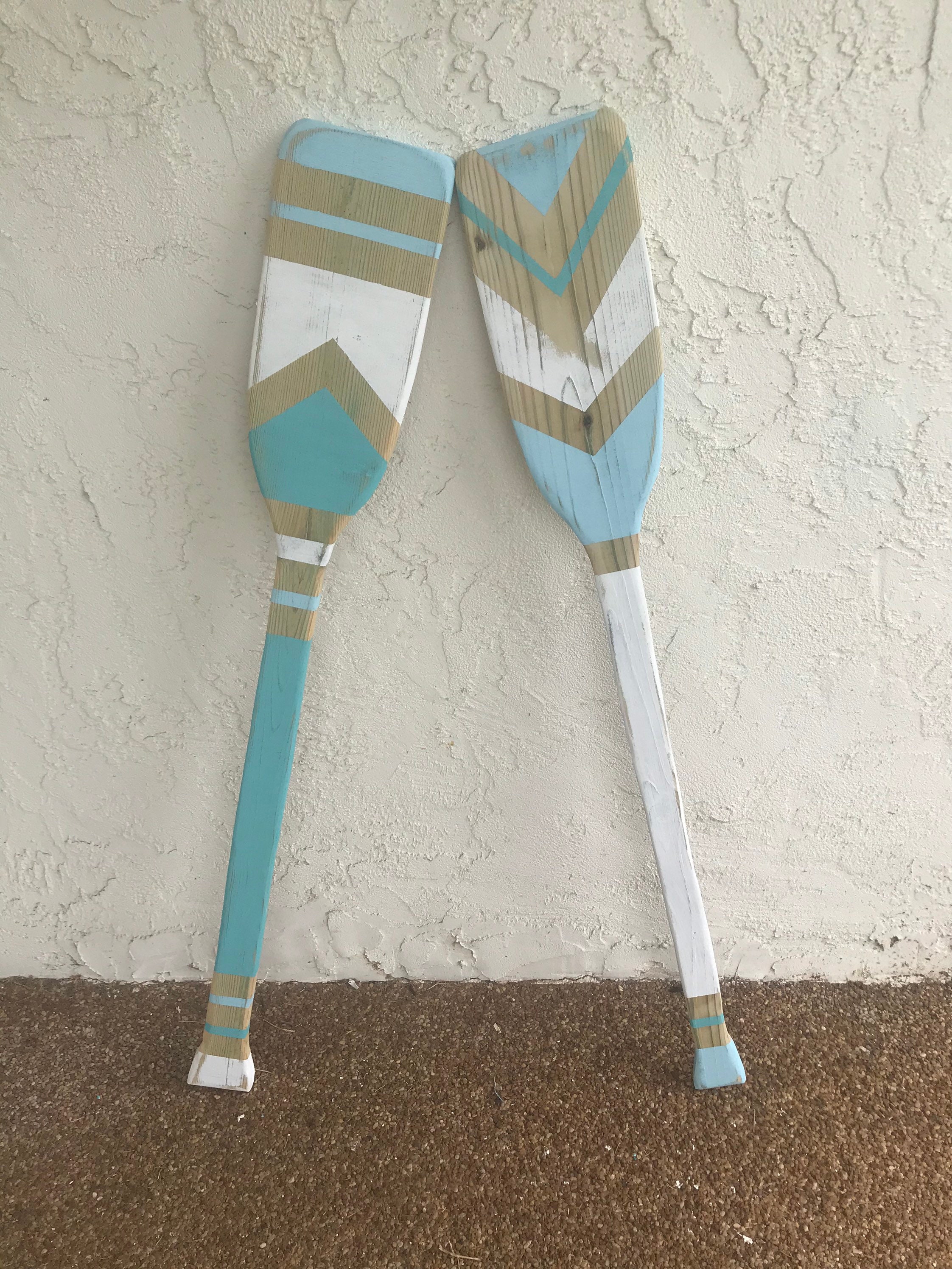 Set 2 solid wood hand made and hand painted oars/coastal Etsy