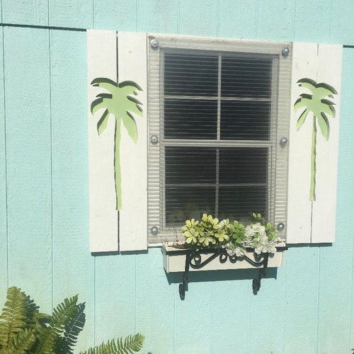 Solid Wood Exterior Window Shutters With Cut Outs Etsy