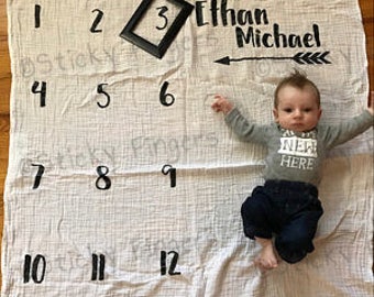 Personalized Unisex Arrow Milestone Muslin Blanket