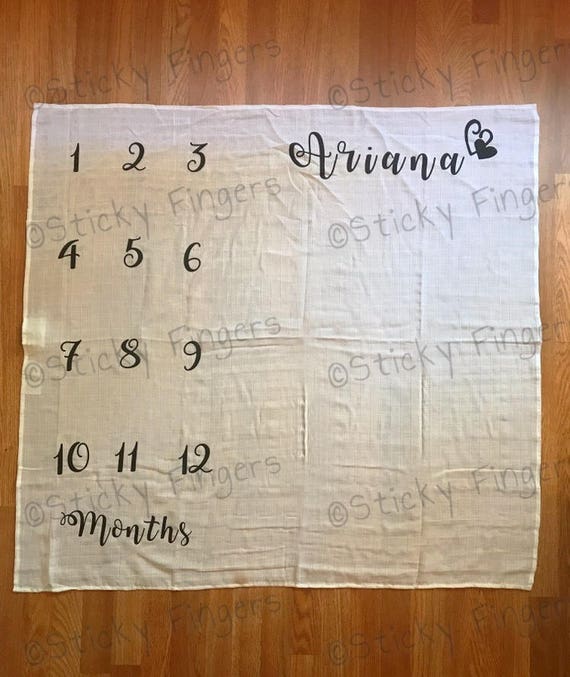 Personalized Milestone Month Muslin Baby Blanket w/ heart Etsy
