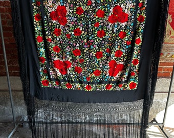 Hand Embroidered Silk Floral Shawl