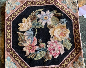 Beautiful floral needlepoint tapestry pillowcase