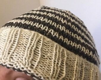 Cashmere and tweed striped beanie