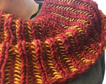 Reversible stretchy infinity scarf red gold