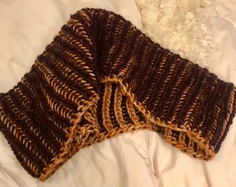 Large wool striped reversible infinity scarf red peach