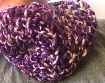 Purple speckled cowl infinity scarf