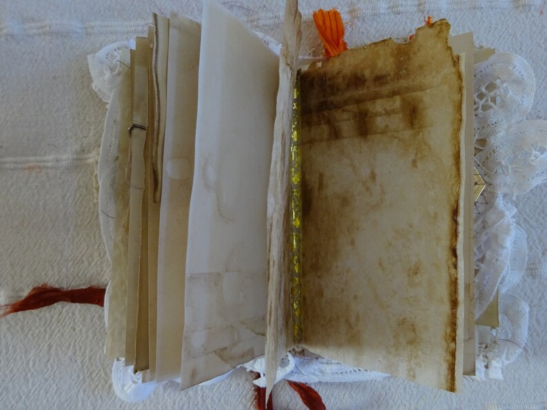 Vintage lace Christmas junk journal with Gold Stars