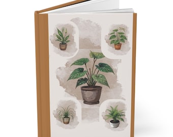 Cuaderno botánico de tapa dura mate con diseño de plantas de interior, papelería para amantes de las plantas