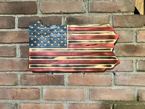 Rustic Pennsylvania Wall Decor, PA state outline USA Flag, Rustic USA Flag, Patriotic gift, man cave, Wedding Gift, Pa wall hanging.