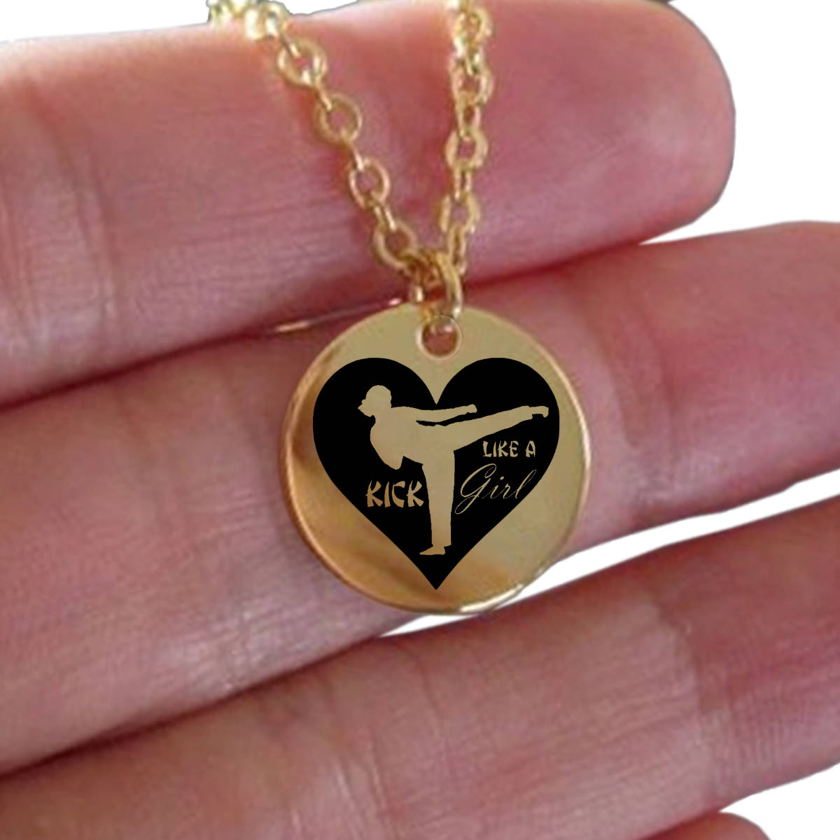 Kick Like a Girlkarate Theme Necklace for Her 18k Gold Etsy