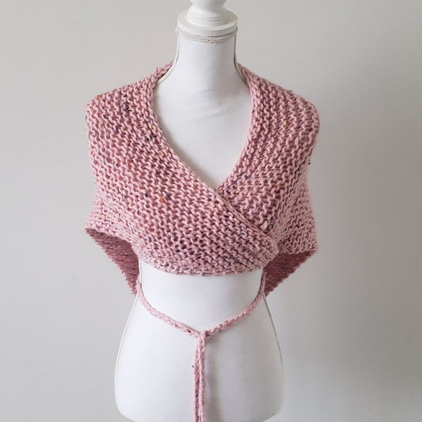 Châle cache coeur, chèche, snood, écharpe, foulard, glands, perles rose, col, vêtements d'hiver, en laine, main, scarf, shawl, femme