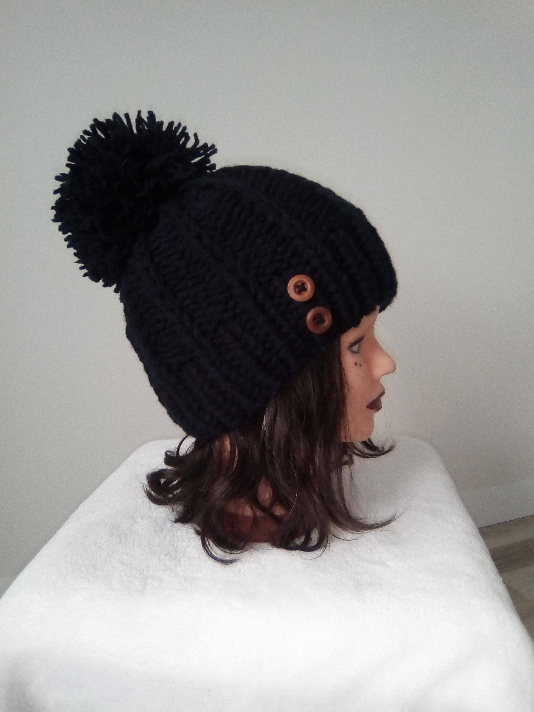 MG Bonnet tricoté 30,5 cm de long, noir Osfm, taille unique