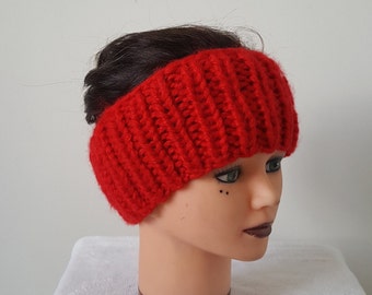 Women's headband, hair, hand knitted wool earmuffs - hat - winter clothing - tweezers - jewelry - Handmade knitwear - beanie red