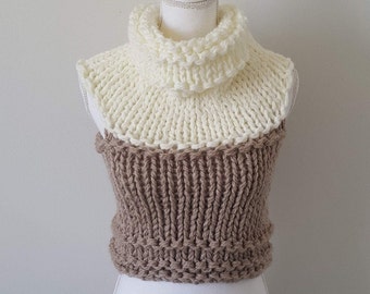 Maglione, snood, cappuccio donna 3 in 1 lana a maglia reversibile, colletto, chunky, fatto a mano, vestiti invernali