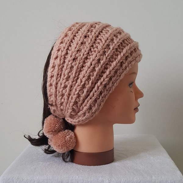 Bandeau fille, femme adulte, bandeau pompon, cache cou, écharpe, snood  tricoté main - , cache- oreille en laine, vêtement hiver