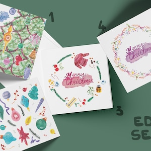 Tarjetas de felicitación navideñas cuadradas con acuarela (10,5 cm x 10,5 cm) - Serie Edén