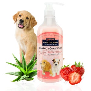 Alpha Dog Series Natural Puppy Grooming Shampoo and Conditioner, Tear Free with Aloe Vera, pH-Balanced, for Sensitive Skin - 26.4 oz.