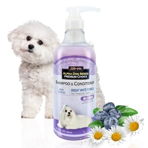 Alpha Dog Series Natural Bright White Grooming Shampoo and Conditioner, Tear Free with Aloe Vera, pH-Balanced, for Sensitive Skin - 26.4 oz.