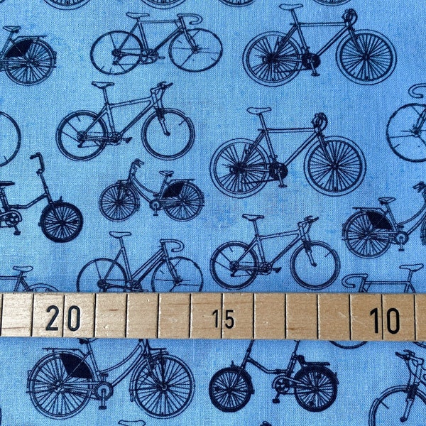 Baumwollstoff Fahrräder - hellblau - 12,50 EUR/m - 100% Baumwolle - Used Look - Vintage Look - Patchwork - Glünz - Fahrrad - Rad