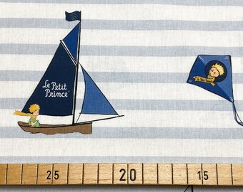 Baumwollstoff - Der kleine Prinz - hellblau/weiß - gestreift - 13,00 EUR/m - 100% Baumwolle - Lizenzstoff - Le Petit Price - Segelboot