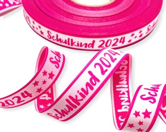 Webband Schulkind 2024 - pink - 1,90 EUR/m - 3 m - für Schultüten und Einschulungsgeschenke - 17 mm breit