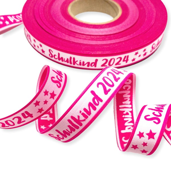 Webband Schulkind 2024 - pink - 1,90 EUR/m - 3 m - für Schultüten und Einschulungsgeschenke - 17 mm breit
