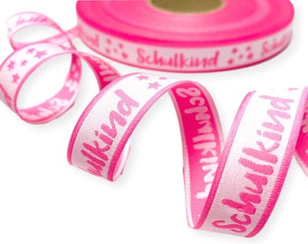 Webband Schulkind rosa | 1,70 EUR/m | 3m | für Schultüten und Einschulungsgeschenke |  17 mm breit | Eigenproduktion