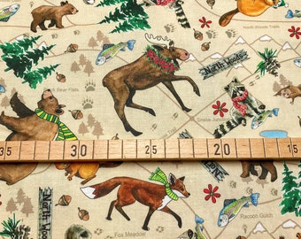Fabric Animals - beige - 16,00 EUR/Meter - 100% Cotton - Patchwork - North Woods Neighbors - Quilting Treasures - Swafing