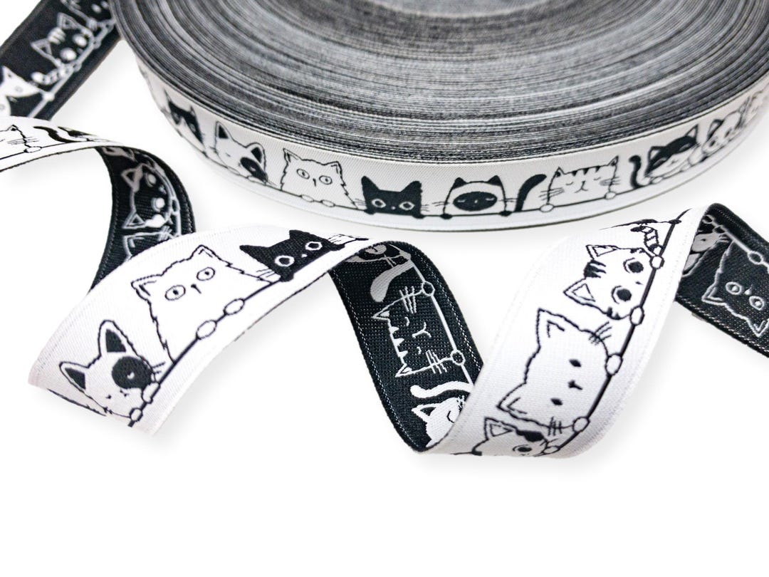 Woven Ribbon With Cats, 3 M, 2.00 Eur/meter, Black and White, 17 Mm ...