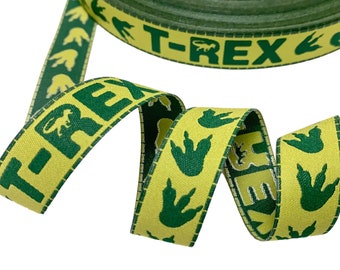 Webband, T-Rex, 3m, 2,00 Eur/m, Dinosaurier in grün, 17 mm breit -Eigenproduktion