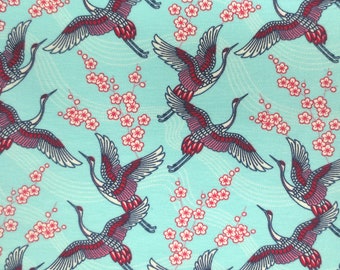 Jersey Kraniche - 16,50 EUR/m - mint - Kirschblüten - Japan