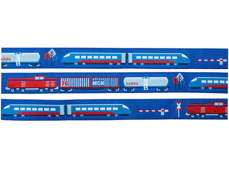 Webband Eisenbahn 3m 1,80 Eur/m blau ICE Zug Blaubeerstern 15 mm Webband zum Nähen image 2