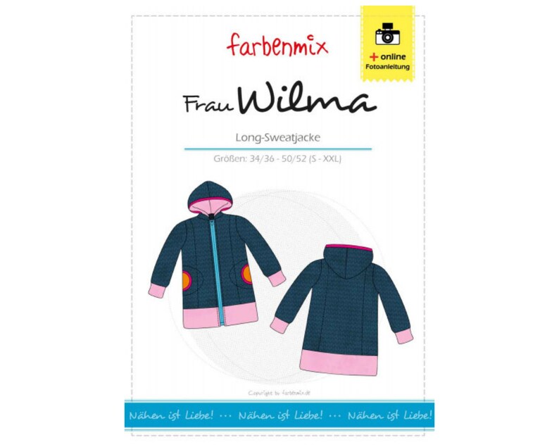 Frau Wilma Long Sweatjacke Papierschnittmuster farbenmix Bild 1