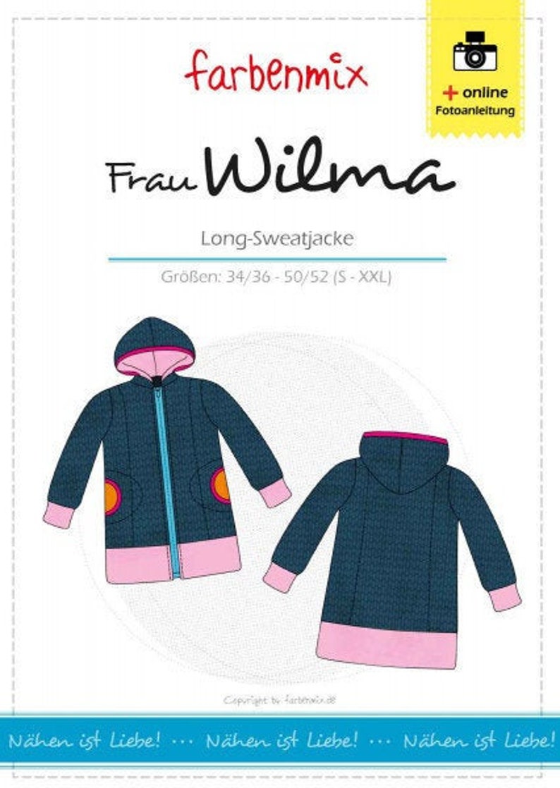 Frau Wilma Long Sweatjacke Papierschnittmuster farbenmix Bild 3