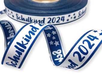 Webband Schulkind 2024 - 3m - 1,90 Eur/m - blau für Schultüten und Einschulungsgeschenke - 17 mm breit - Eigenproduktion