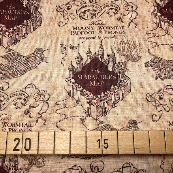 Harry Potter Stoff - Karte des Rumtreibers - beige - 13,00 EUR/m - 100% Baumwolle - Lizenzstoff