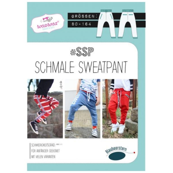 SSP - Schmale Sweatpant - Papierschnittmuster - Kinderschnittmuster - Jungen/Mädchen - rosarosa - Blaubeerstern